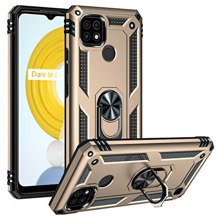 Realme C21 Uyumlu Kılıf Standlı Manyetik Yüzüklü Military Ring TPU Cover