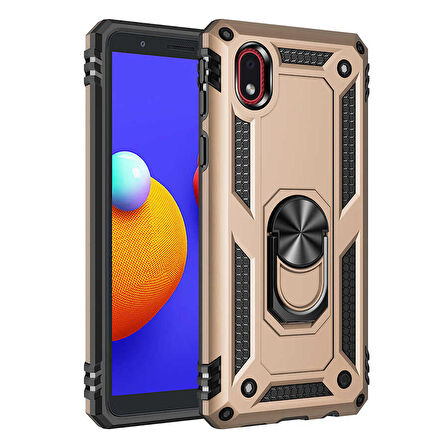 Samsung Galaxy A01 Core Uyumlu Kılıf Standlı Manyetik Yüzüklü Military Ring TPU Cover