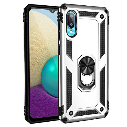 Samsung Galaxy A02 Uyumlu Kılıf Standlı Manyetik Yüzüklü Military Ring TPU Cover