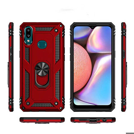 Samsung Galaxy A10S Uyumlu Kılıf Standlı Manyetik Yüzüklü Military Ring TPU Cover