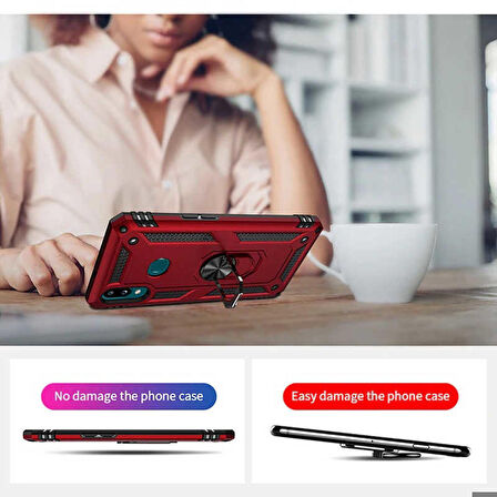 Samsung Galaxy A10S Uyumlu Kılıf Standlı Manyetik Yüzüklü Military Ring TPU Cover