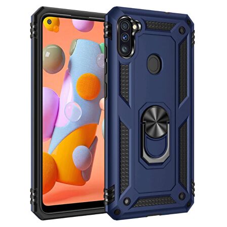 Samsung Galaxy A11 Uyumlu Kılıf Standlı Manyetik Yüzüklü Military Ring TPU Cover