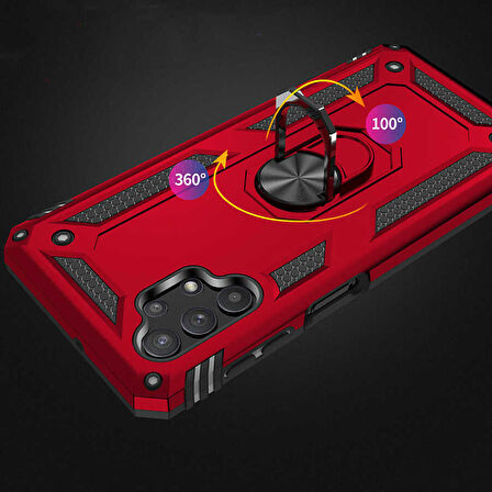 Samsung Galaxy A13 4G Uyumlu Kılıf Standlı Manyetik Yüzüklü Military Ring TPU Cover