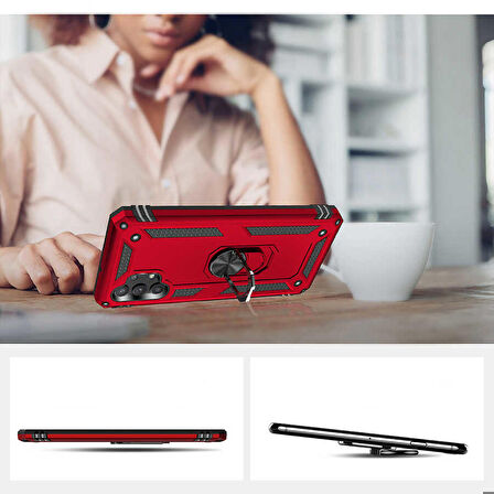 Samsung Galaxy A13 4G Uyumlu Kılıf Standlı Manyetik Yüzüklü Military Ring TPU Cover