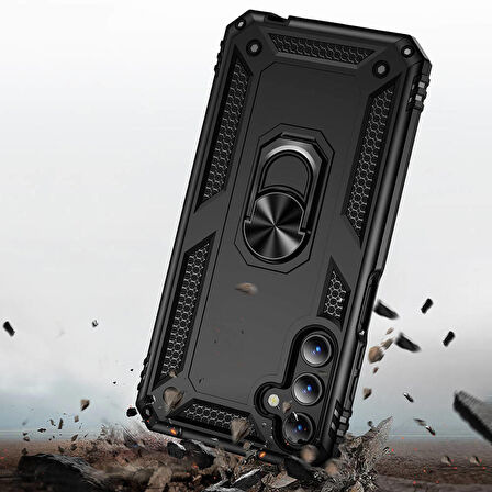 Samsung Galaxy A15 Uyumlu Kılıf Standlı Manyetik Yüzüklü Military Ring TPU Cover
