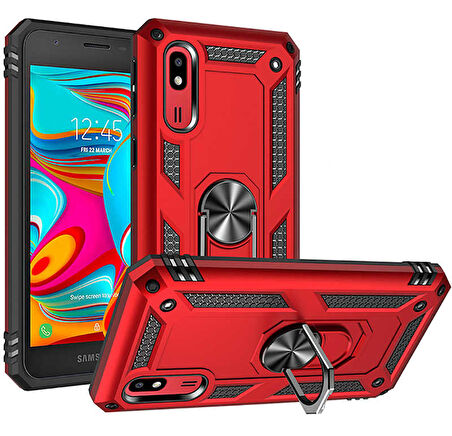 Samsung Galaxy A2 Core Uyumlu Kılıf Standlı Manyetik Yüzüklü Military Ring TPU Cover