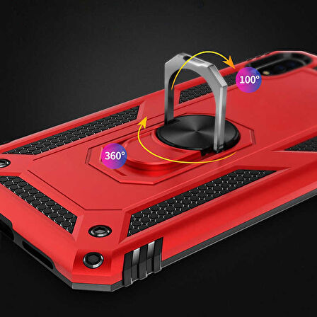 Samsung Galaxy A20 Uyumlu Kılıf Standlı Manyetik Yüzüklü Military Ring TPU Cover