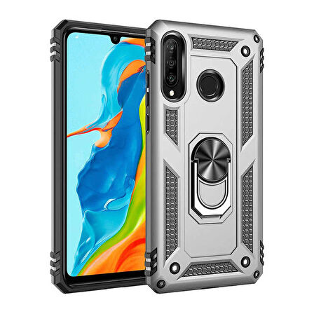 Samsung Galaxy A20S Uyumlu Kılıf Standlı Manyetik Yüzüklü Military Ring TPU Cover