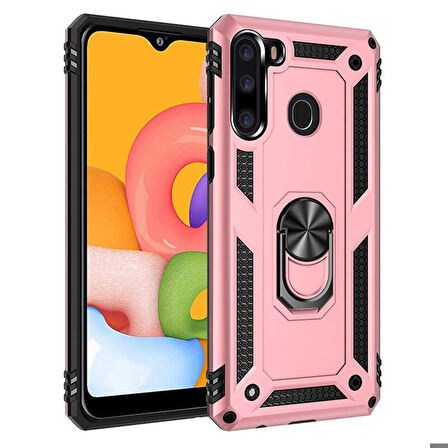 Samsung Galaxy A21 Uyumlu Kılıf Standlı Manyetik Yüzüklü Military Ring TPU Cover