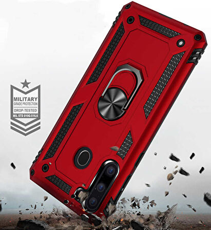 Samsung Galaxy A21 Uyumlu Kılıf Standlı Manyetik Yüzüklü Military Ring TPU Cover