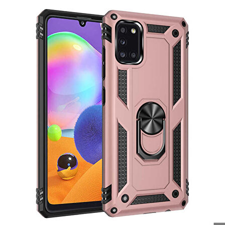 Samsung Galaxy A31 Uyumlu Kılıf Standlı Manyetik Yüzüklü Military Ring TPU Cover