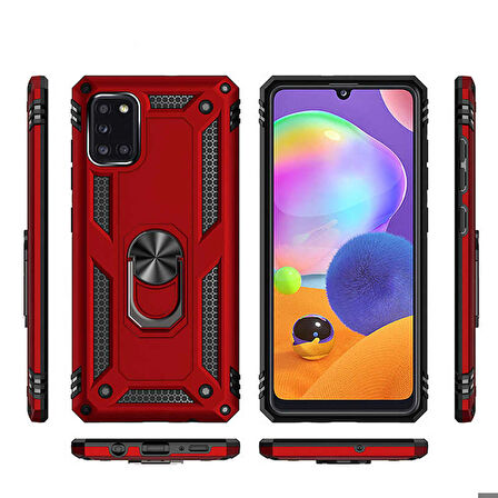 Samsung Galaxy A31 Uyumlu Kılıf Standlı Manyetik Yüzüklü Military Ring TPU Cover