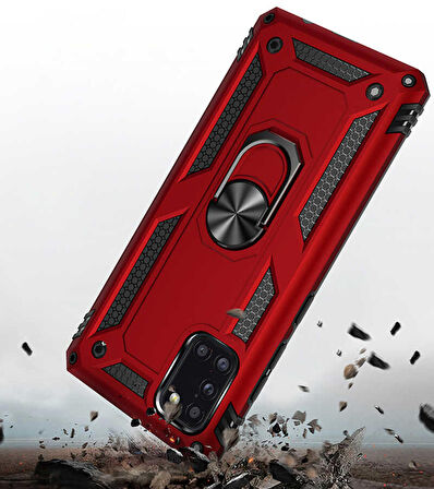 Samsung Galaxy A31 Uyumlu Kılıf Standlı Manyetik Yüzüklü Military Ring TPU Cover