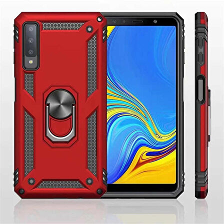 Samsung Galaxy A7 2018 Uyumlu Kılıf Standlı Manyetik Yüzüklü Military Ring TPU Cover