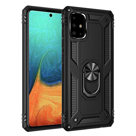 Samsung Galaxy A71 Uyumlu Kılıf Standlı Manyetik Yüzüklü Military Ring TPU Cover