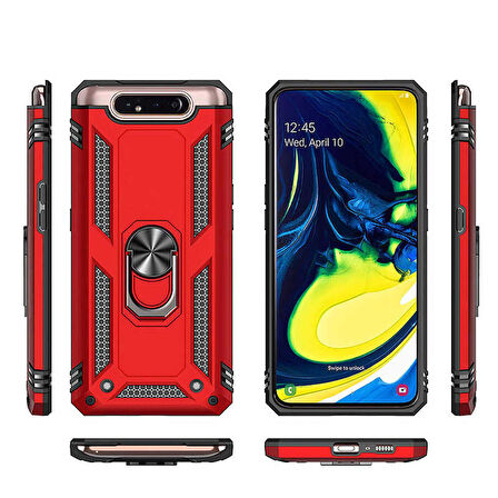 Samsung Galaxy A80 Uyumlu Kılıf Standlı Manyetik Yüzüklü Military Ring TPU Cover