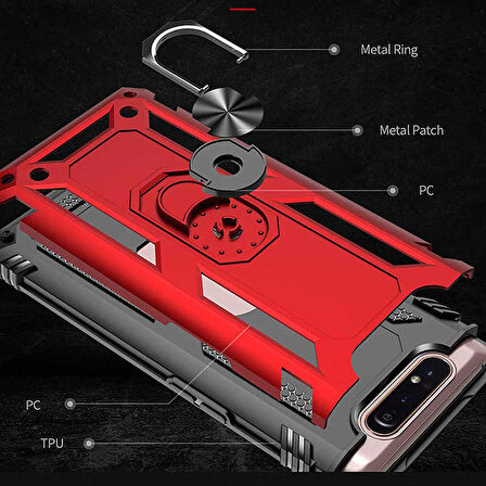 Samsung Galaxy A80 Uyumlu Kılıf Standlı Manyetik Yüzüklü Military Ring TPU Cover