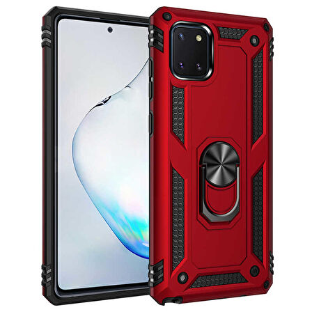 Samsung Galaxy A81 Uyumlu Kılıf Standlı Manyetik Yüzüklü Military Ring TPU Cover