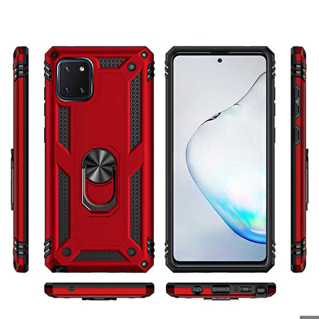 Samsung Galaxy A81 Uyumlu Kılıf Standlı Manyetik Yüzüklü Military Ring TPU Cover
