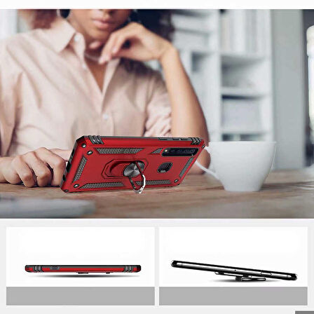 Samsung Galaxy A9 2018 Uyumlu Kılıf Standlı Manyetik Yüzüklü Military Ring TPU Cover