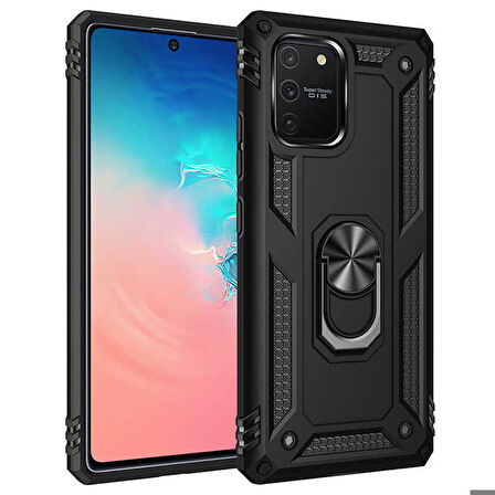 Samsung Galaxy A91 (S10 Lite) Uyumlu Kılıf Standlı Manyetik Yüzüklü Military Ring TPU Cover