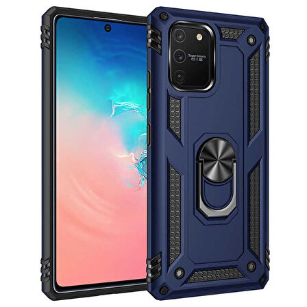 Samsung Galaxy A91 (S10 Lite) Uyumlu Kılıf Standlı Manyetik Yüzüklü Military Ring TPU Cover
