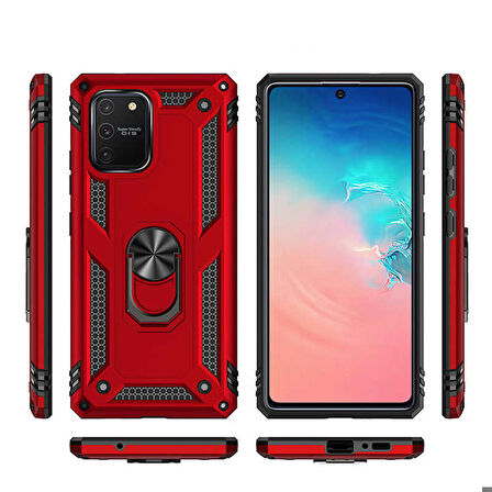 Samsung Galaxy A91 (S10 Lite) Uyumlu Kılıf Standlı Manyetik Yüzüklü Military Ring TPU Cover