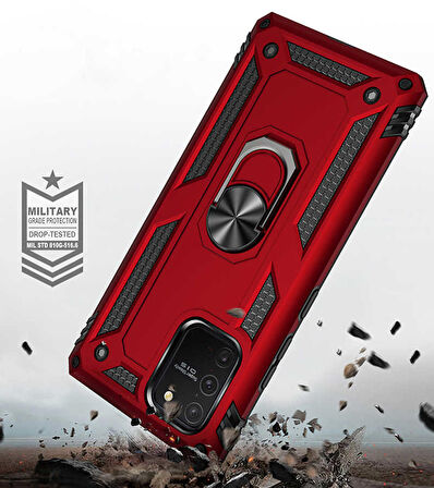 Samsung Galaxy A91 (S10 Lite) Uyumlu Kılıf Standlı Manyetik Yüzüklü Military Ring TPU Cover