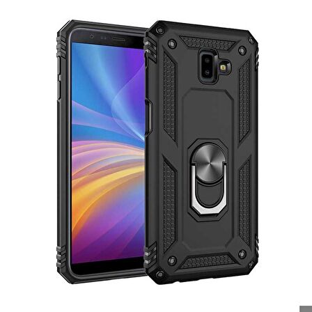 Samsung Galaxy J6 Plus Uyumlu Kılıf Standlı Manyetik Yüzüklü Military Ring TPU Cover