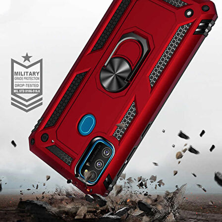Samsung Galaxy M21 Uyumlu Kılıf Standlı Manyetik Yüzüklü Military Ring TPU Cover