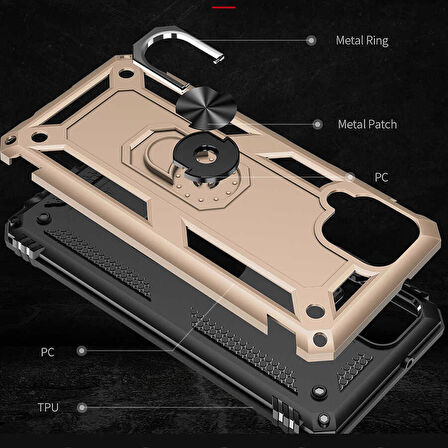 Samsung Galaxy M22 Uyumlu Kılıf Standlı Manyetik Yüzüklü Military Ring TPU Cover