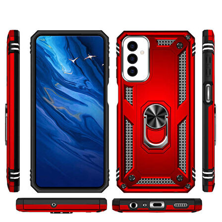 Samsung Galaxy M23 Uyumlu Kılıf Standlı Manyetik Yüzüklü Military Ring TPU Cover