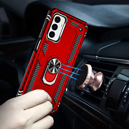 Samsung Galaxy M23 Uyumlu Kılıf Standlı Manyetik Yüzüklü Military Ring TPU Cover