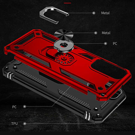 Samsung Galaxy M23 Uyumlu Kılıf Standlı Manyetik Yüzüklü Military Ring TPU Cover
