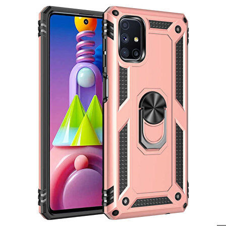 Samsung Galaxy M51 Uyumlu Kılıf Standlı Manyetik Yüzüklü Military Ring TPU Cover