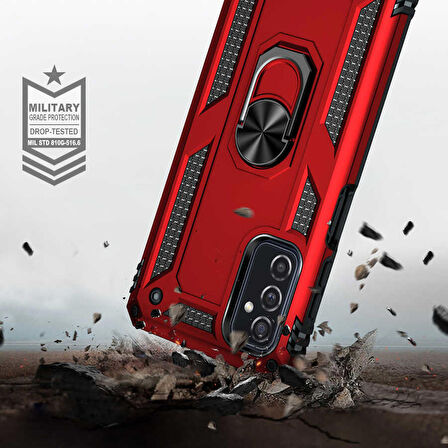 Samsung Galaxy M52 Uyumlu Kılıf Standlı Manyetik Yüzüklü Military Ring TPU Cover
