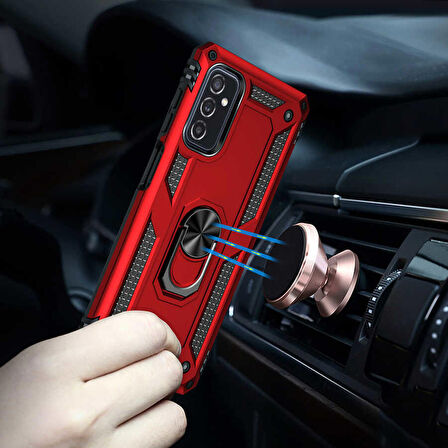 Samsung Galaxy M52 Uyumlu Kılıf Standlı Manyetik Yüzüklü Military Ring TPU Cover