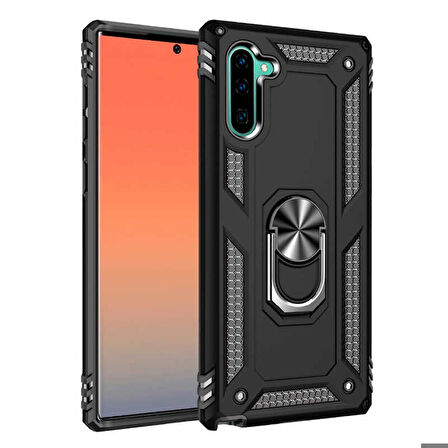 Samsung Galaxy Note 10 Uyumlu Kılıf Standlı Manyetik Yüzüklü Military Ring TPU Cover