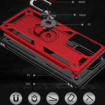 Samsung Galaxy Note 20 Ultra Uyumlu Kılıf Standlı Manyetik Yüzüklü Military Ring TPU Cover