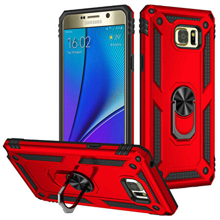 Samsung Galaxy Note 5 Uyumlu Kılıf Standlı Manyetik Yüzüklü Military Ring TPU Cover