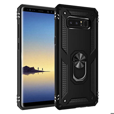 Samsung Galaxy Note 8 Uyumlu Kılıf Standlı Manyetik Yüzüklü Military Ring TPU Cover