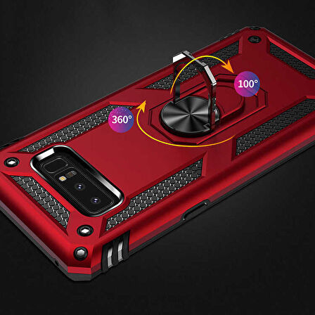Samsung Galaxy Note 8 Uyumlu Kılıf Standlı Manyetik Yüzüklü Military Ring TPU Cover