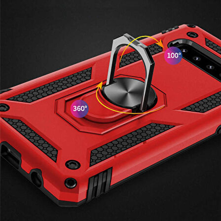 Samsung Galaxy S10 Plus Uyumlu Kılıf Standlı Manyetik Yüzüklü Military Ring TPU Cover