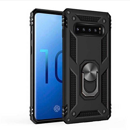 Samsung Galaxy S10 Uyumlu Kılıf Standlı Manyetik Yüzüklü Military Ring TPU Cover