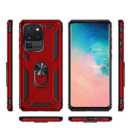 Samsung Galaxy S20 Ultra Uyumlu Kılıf Standlı Manyetik Yüzüklü Military Ring TPU Cover