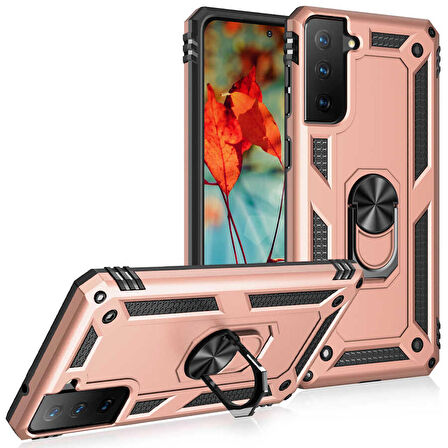 Samsung Galaxy S21 FE Uyumlu Kılıf Standlı Manyetik Yüzüklü Military Ring TPU Cover