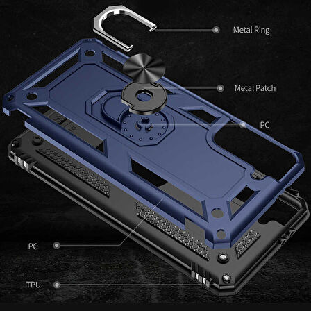 Samsung Galaxy S21 Plus Uyumlu Kılıf Standlı Manyetik Yüzüklü Military Ring TPU Cover