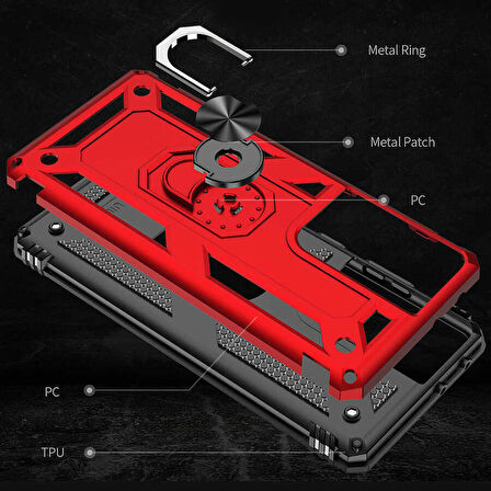 Samsung Galaxy S21 Ultra Uyumlu Kılıf Standlı Manyetik Yüzüklü Military Ring TPU Cover