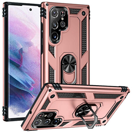 Samsung Galaxy S22 Ultra Uyumlu Kılıf Standlı Manyetik Yüzüklü Military Ring TPU Cover