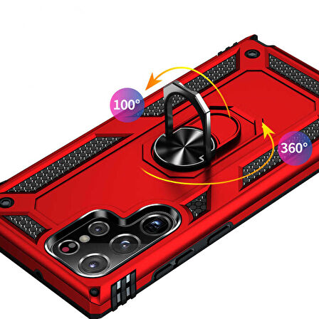 Samsung Galaxy S22 Ultra Uyumlu Kılıf Standlı Manyetik Yüzüklü Military Ring TPU Cover